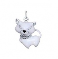 Подвеска серебряная с эмалью и фианитами "Кошка"  