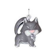 Подвеска серебряная с эмалью и фианитами "Кот" 